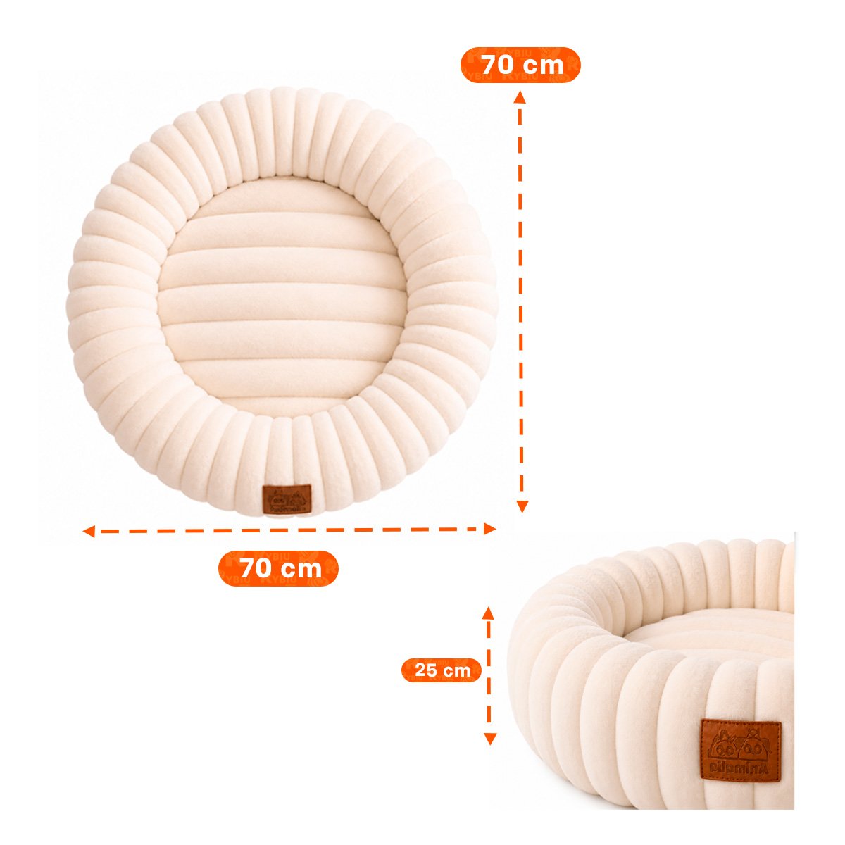 CAMA DONA A RAYAS PARA MASCOTAS Y PERROS SUAVE DE DESCANSO CREMA Y PAPEL REGALO - 3