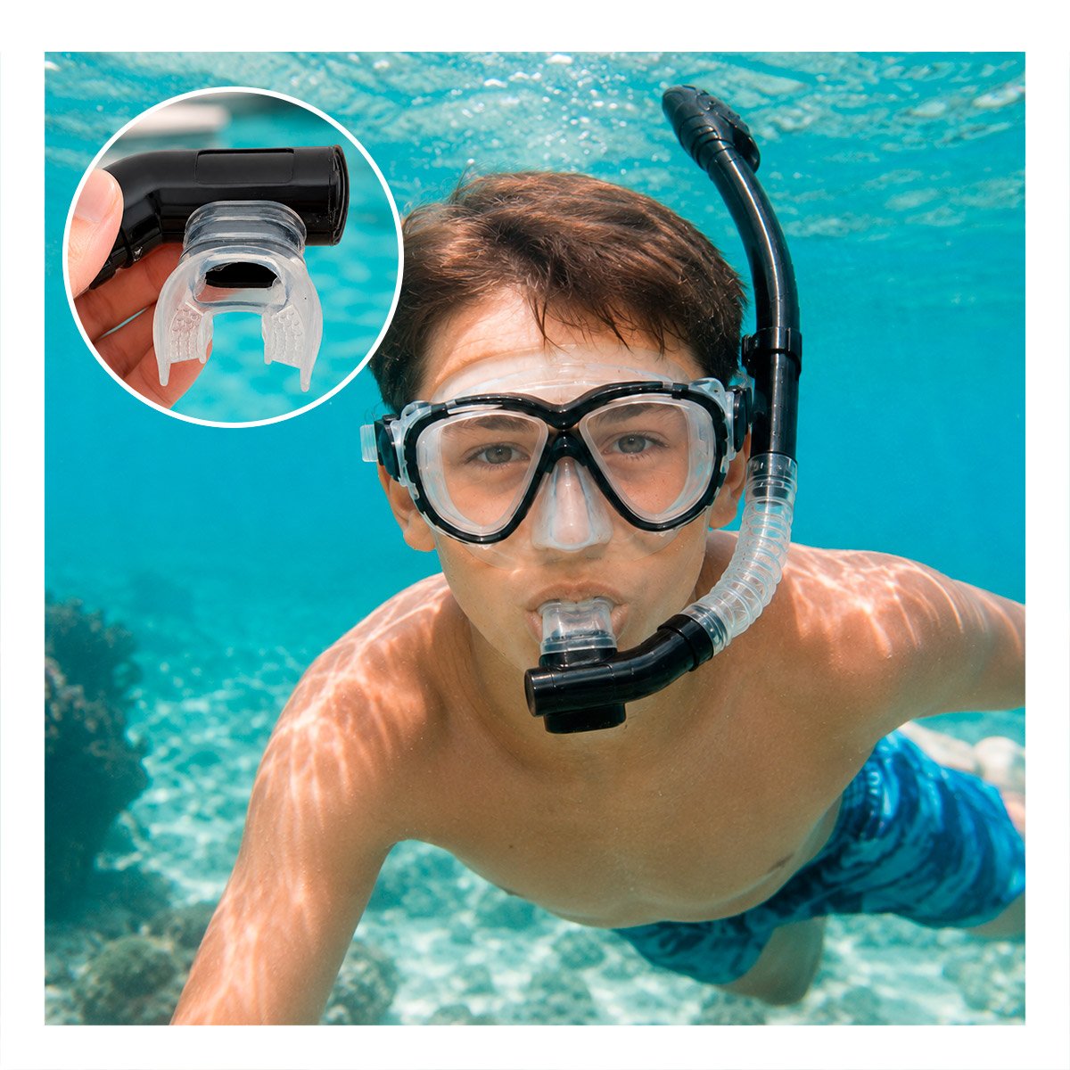 PACK2 COMBO DE BUCEO LENTE Y SNORKEL TRANSPARENTE Y NEGRO PARA LA NATACION YREGALO STICKER - 2