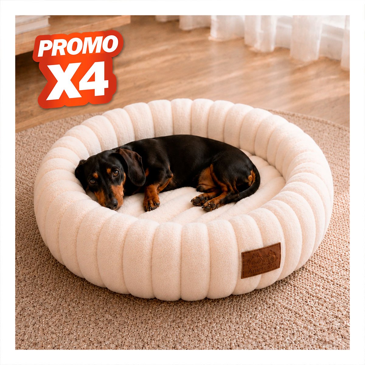 PACK4 MOISES DONA REDONDO A RAYAS PARA MASCOTAS Y PERROS COMODO CREMA YREGALO STICKER - 1