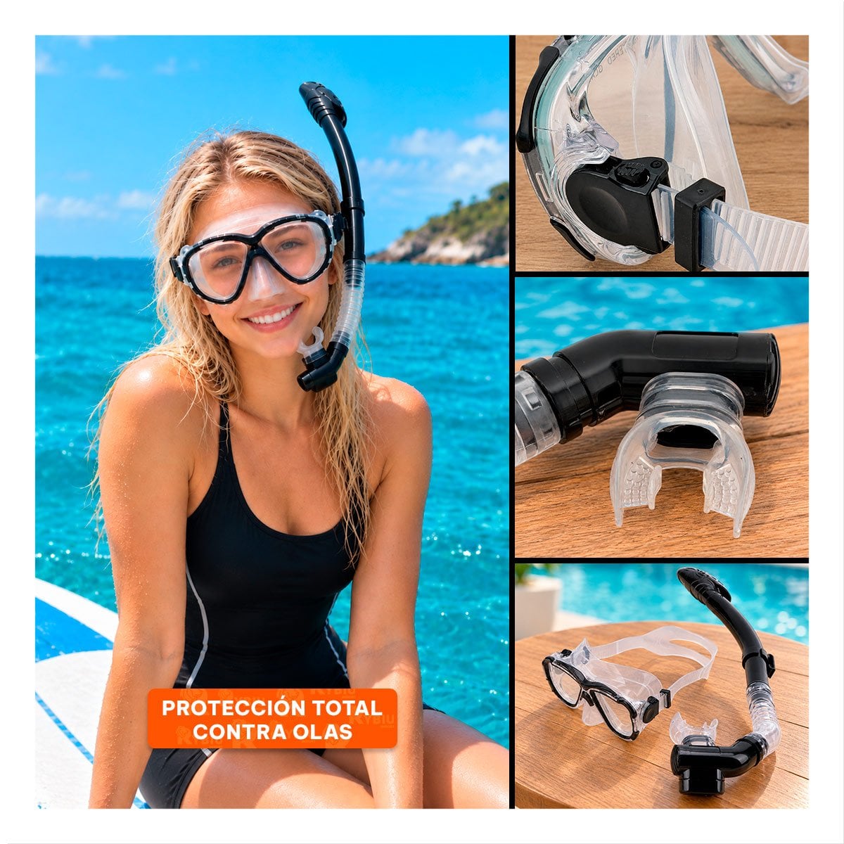 EQUIPO DE BUCEO 2 PIEZAS MASCARILLA Y SNORKEL TRANSPARENTE PARA NATACION Y REGALO STICKER - 3