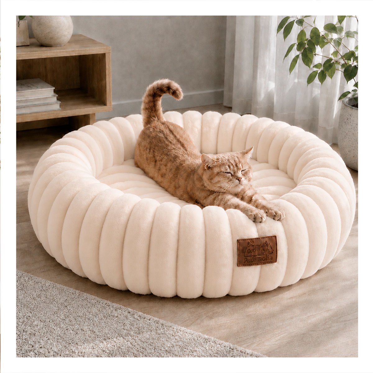 COJIN DONA A RAYAS PARA MASCOTAS Y PERROS SUAVE PARA DESCANSO CREMA Y LIGAS REGALO - 1