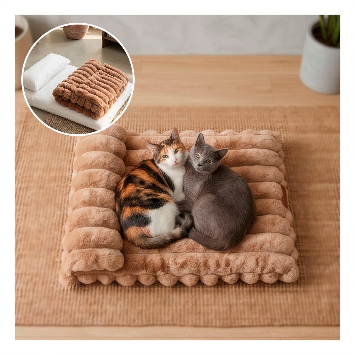 COJIN RECTANGULAR CON ALMOHADA A RAYAS PARA MASCOTAS Y REGALO STICKER - 1
