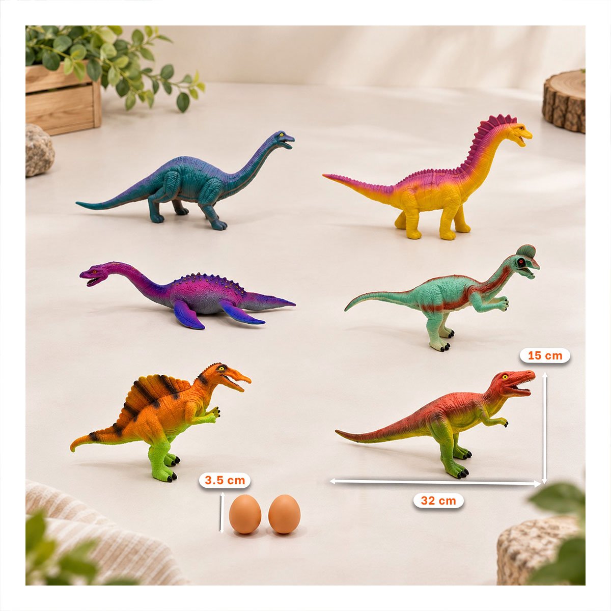 SET DINOSAURIOS CHIRRIANTE MULTICOLOR PARA NINOS CON 2 HUEVOS Y 6 PIEZAS Y LIGAS REGALO - 3