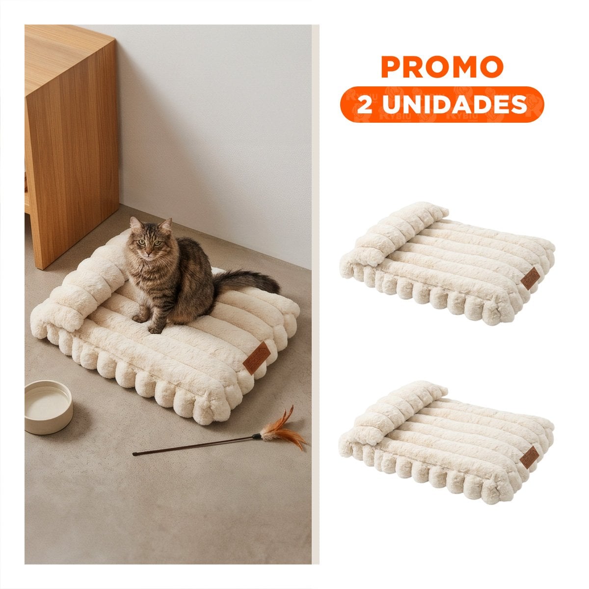 PACK2 CAMITA RECTANGULAR CON ALMOHADA EN RAYAS CREMA PARA MASCOTAS Y USO COMODOS - 1