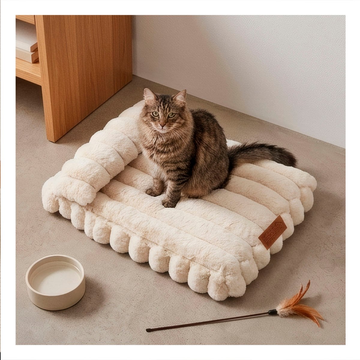 PACK2 CAMITA RECTANGULAR CON ALMOHADA EN RAYAS CREMA PARA MASCOTAS Y USO COMODOS - 2