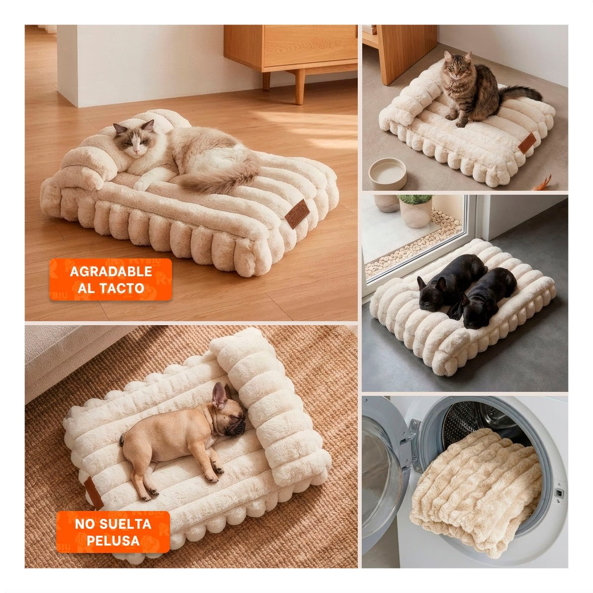 PACK2 CAMITA RECTANGULAR CON ALMOHADA EN RAYAS CREMA PARA MASCOTAS Y USO COMODOS - 4