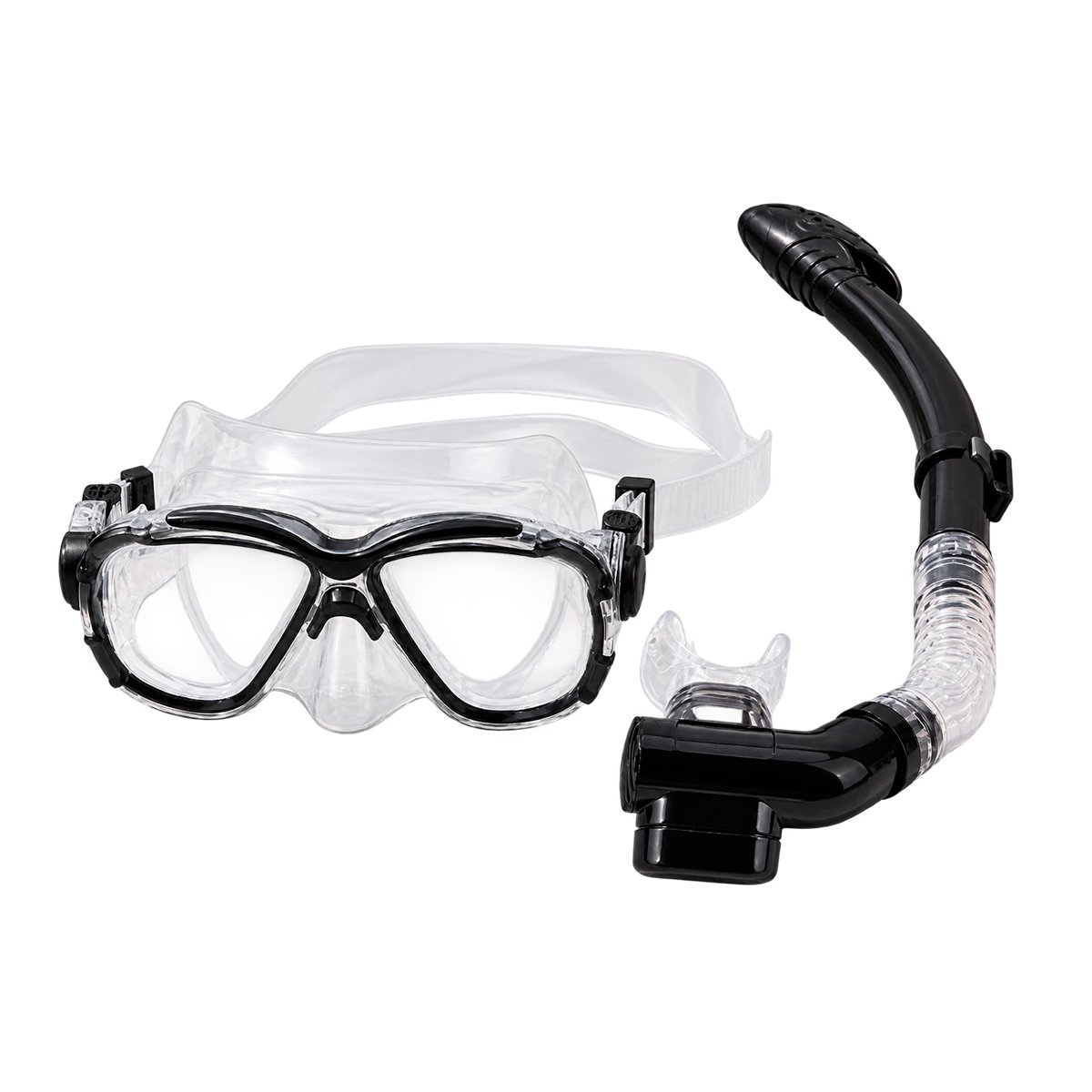COMBO DE BUCEO 2 PIEZAS MASCARA Y SNORKEL TRANSPARENTE Y NEGRO PARA LA PLAYA Y STICKY - 1