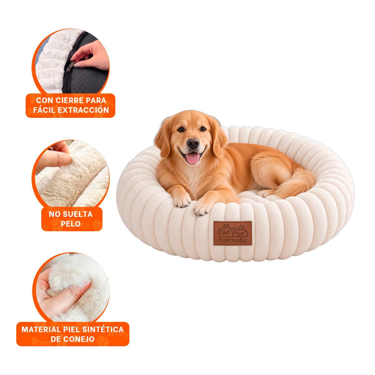 COLCHONETA DONA A RAYAS PARA MASCOTAS Y PERROS SUAVE DESCANSO CREMA - 4