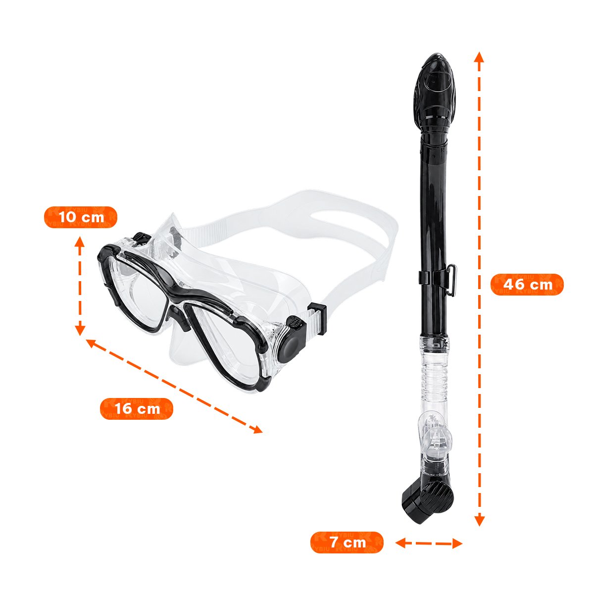 JUEGO DE BUCEO MASCARA Y SNORKEL TRANSPARENTE Y NEGRO PARA NATACION EN MAR Y PAPEL REGALO - 3