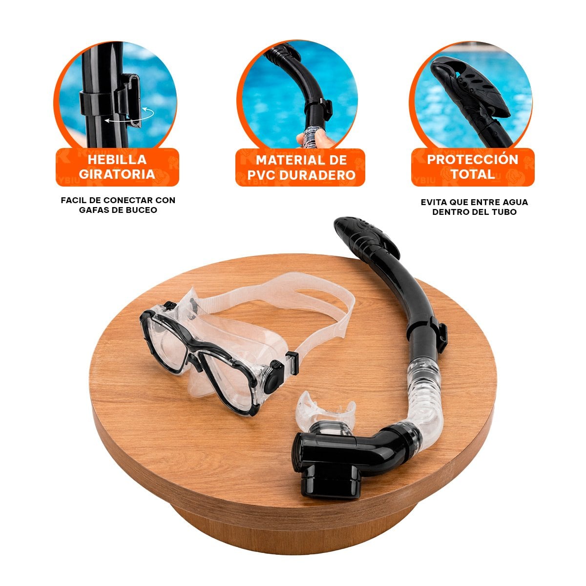 PACK4 PAR DE BUCEO MASCARA Y SNORKEL TRANSPARENTE Y NEGRO PARA LA NATACION YREGALO STICKER - 4