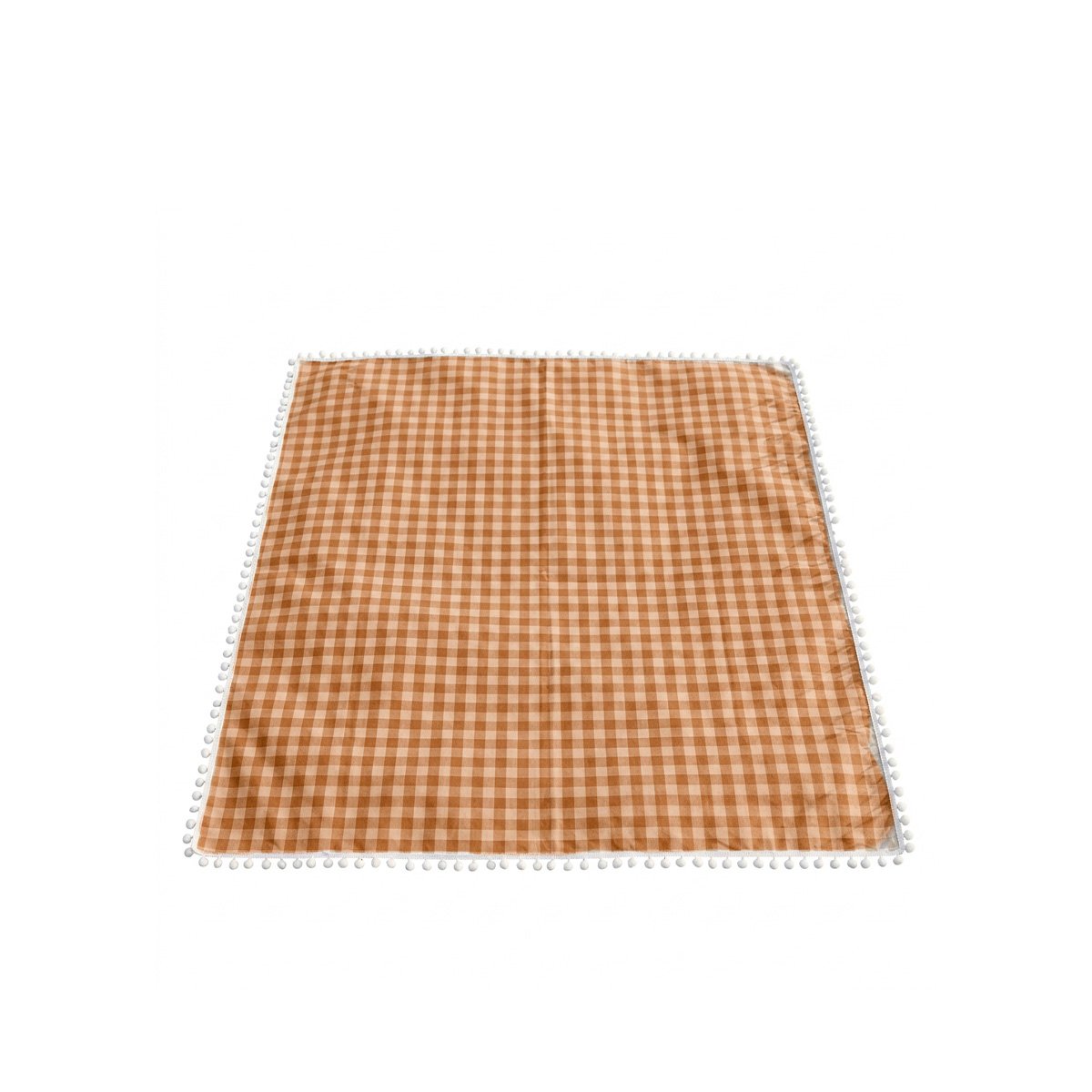 ALFOMBRA PICNIC CON BORDE DE MINI POMPONES PARA USO DE CASA BEIGE Y BLANCO Y STICKY - 1
