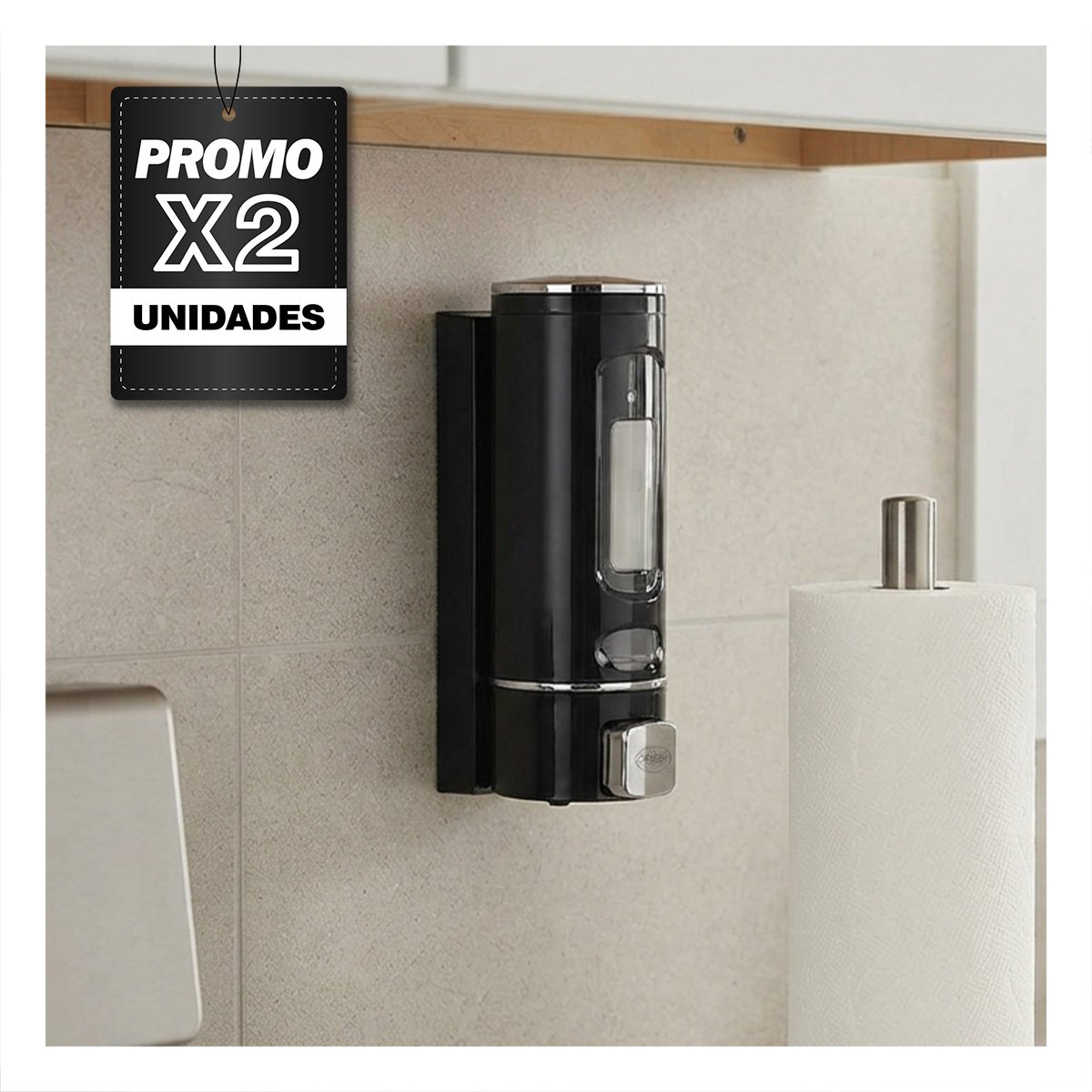 PACK2 DESPACHADOR DE LIQUIDOS DE PARED PARA CASA EN BANO Y COCINA NEGRO 500 ML YPAPEL REGALO - 1