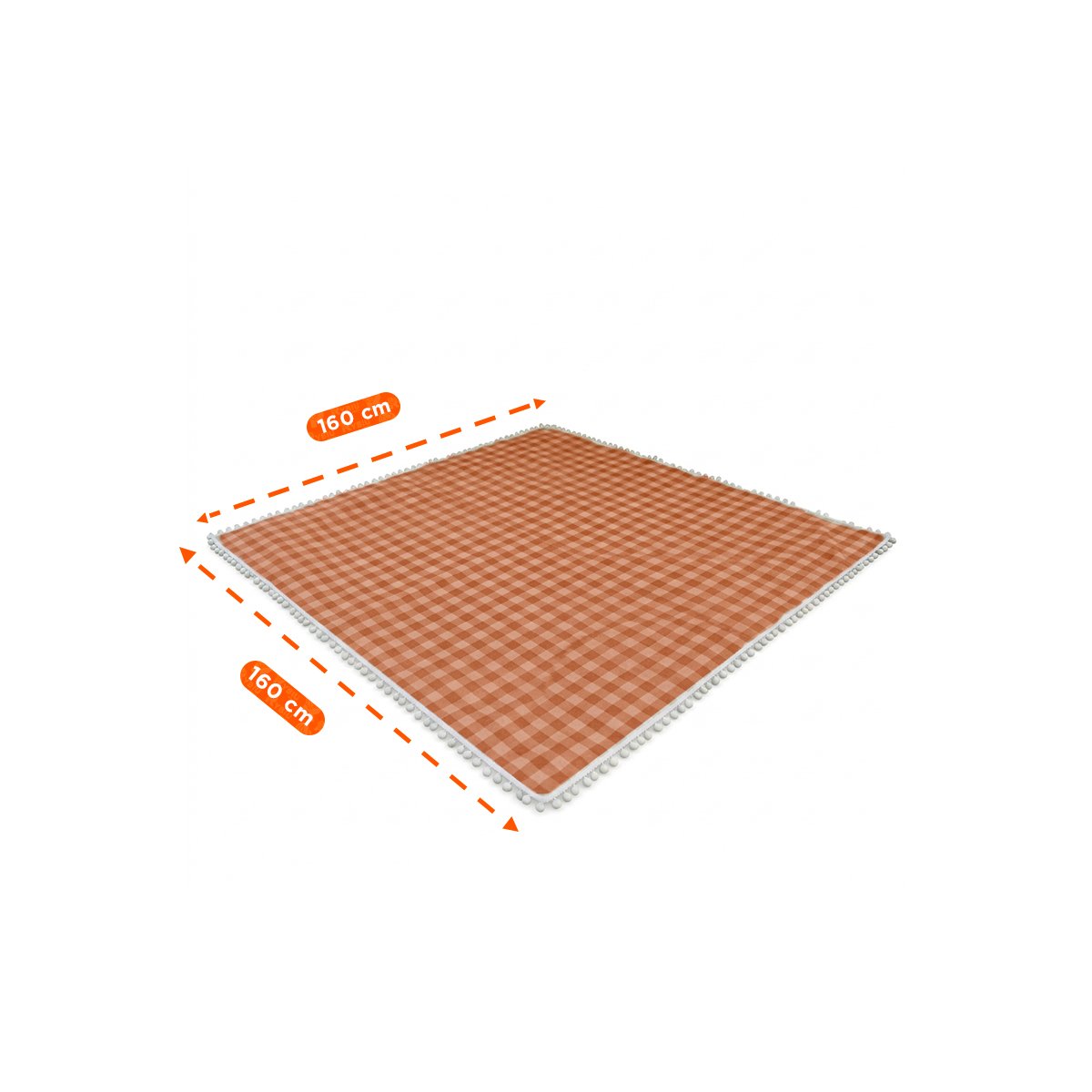 PACK2 CUBIERTA PICNIC CON BORDE DE MINI POMPONES PARA LA SALIDA BEIGE Y BLANCO - 3