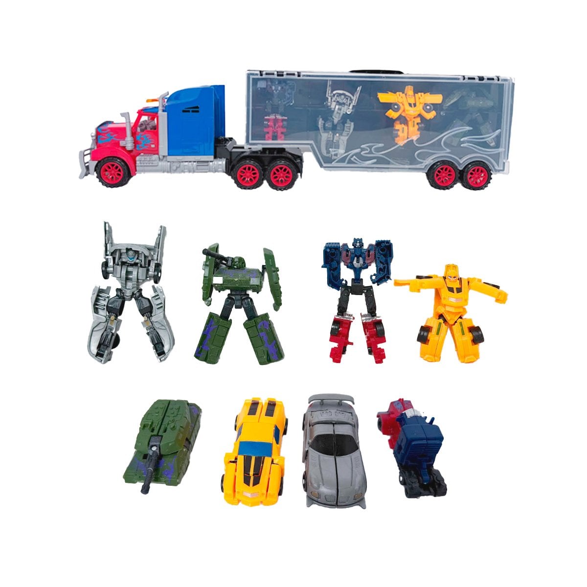 CAMIONETA GARAJE MOVIL Y 4 ROBOTS TRANSFORMERS CONVERTIBLES PARA NINOS Y STICKY - 1