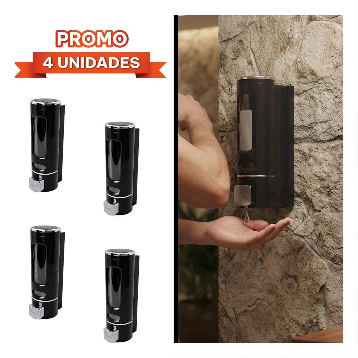 PACK4 SURTIDOR DE LIQUIDOS DE PARED MULTIUSO PARA EL BANO Y COCINAS NEGRO 500 ML - 1