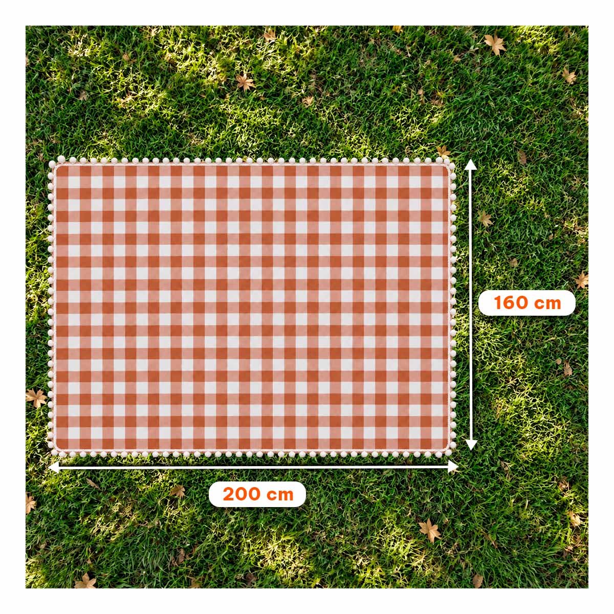PACK4 COBIJA PICNIC CON BORDE DE MINI POMPONES PARA IR DE PASEO BEIGE Y BLANCO YPAPEL REGALO - 4