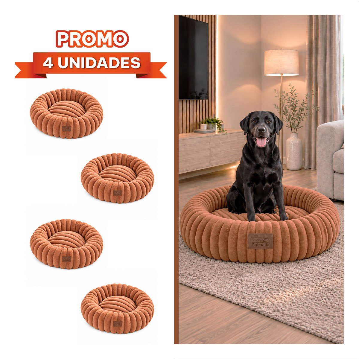 PACK4 MOISES DONA REDONDA A RAYAS PARA MASCOTAS Y PERROS SUAVE PARA EL DESCANSO MARRON - 1
