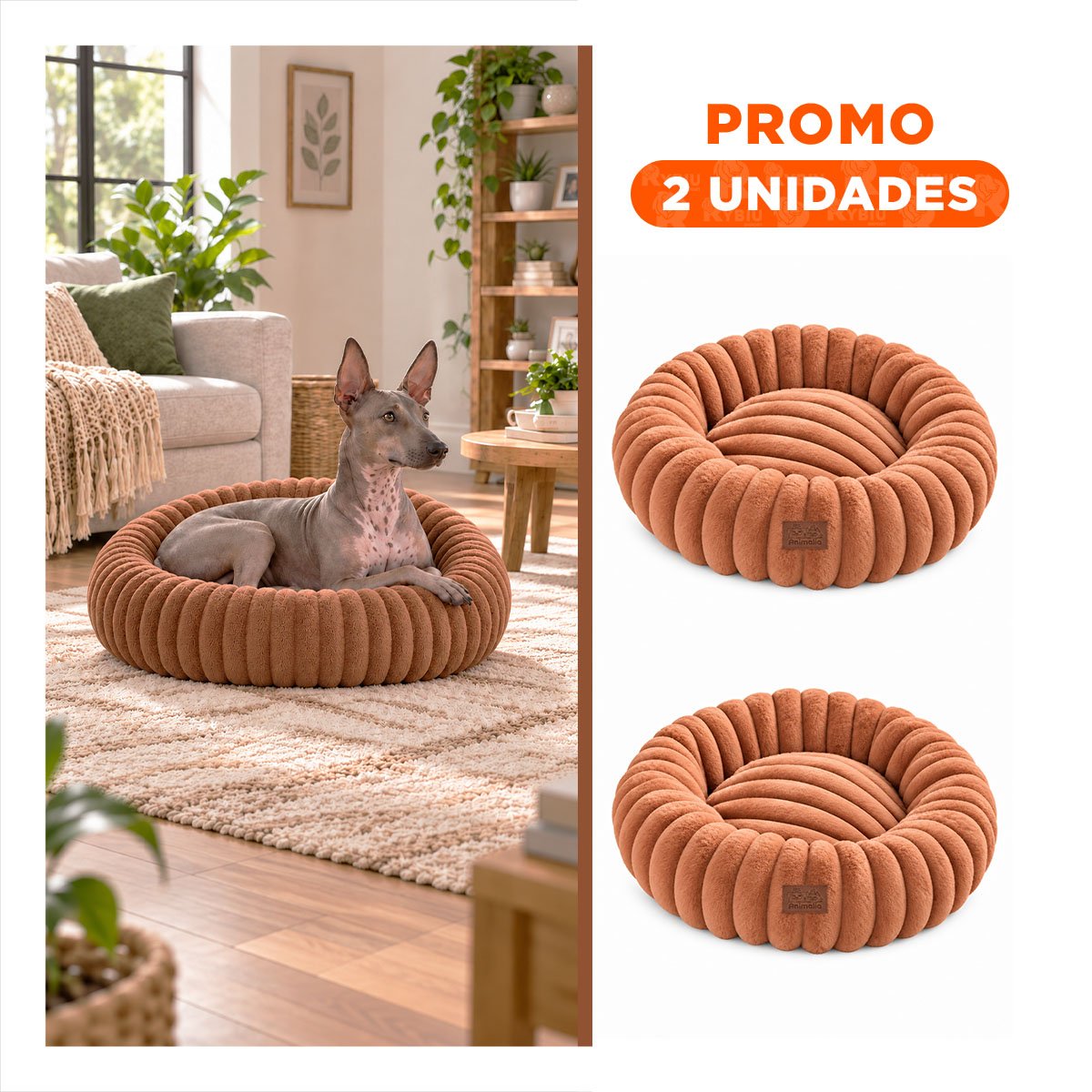 PACK2 COLCHONETA DONA REDONDA A RAYAS PARA MASCOTAS Y PERROS SUAVE PARA DESCANSO MARRON - 1