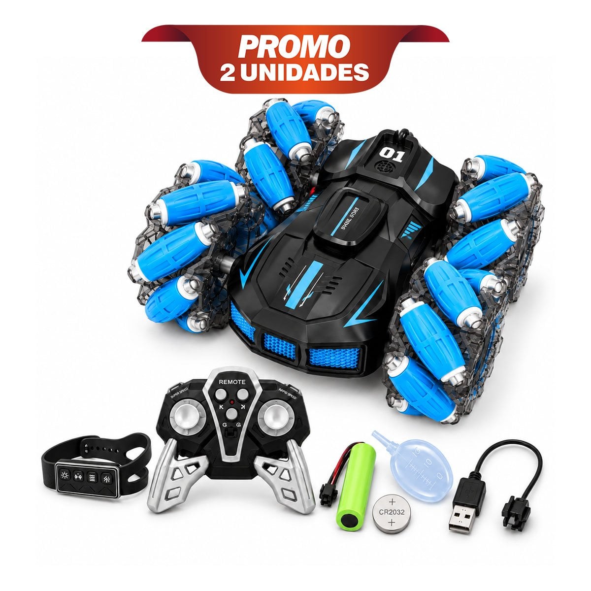 PACK2 BOLIDO ACROBATICO CON CONTROL REMOTO Y RELOJ CONTROL PARA NINO EN REGALO YREGALO STICKER - 1