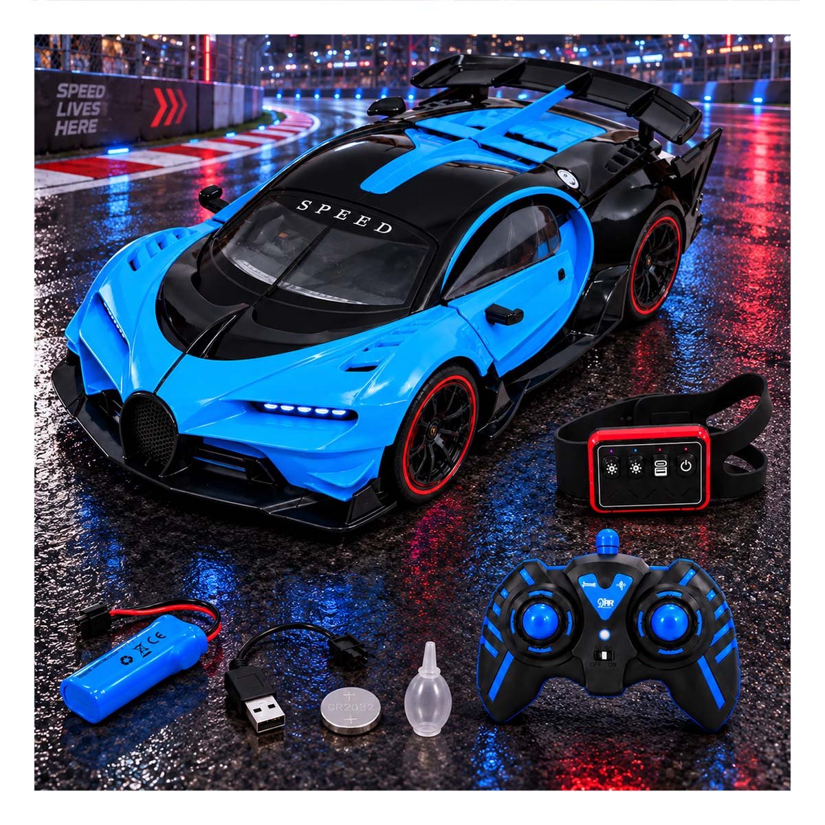 PACK2 CARRO A CONTROL REMOTO Y RELOJ SENSOR DE MOVIMIENTO PARA NINO COLOR AZUL YPAPEL REGALO - 2
