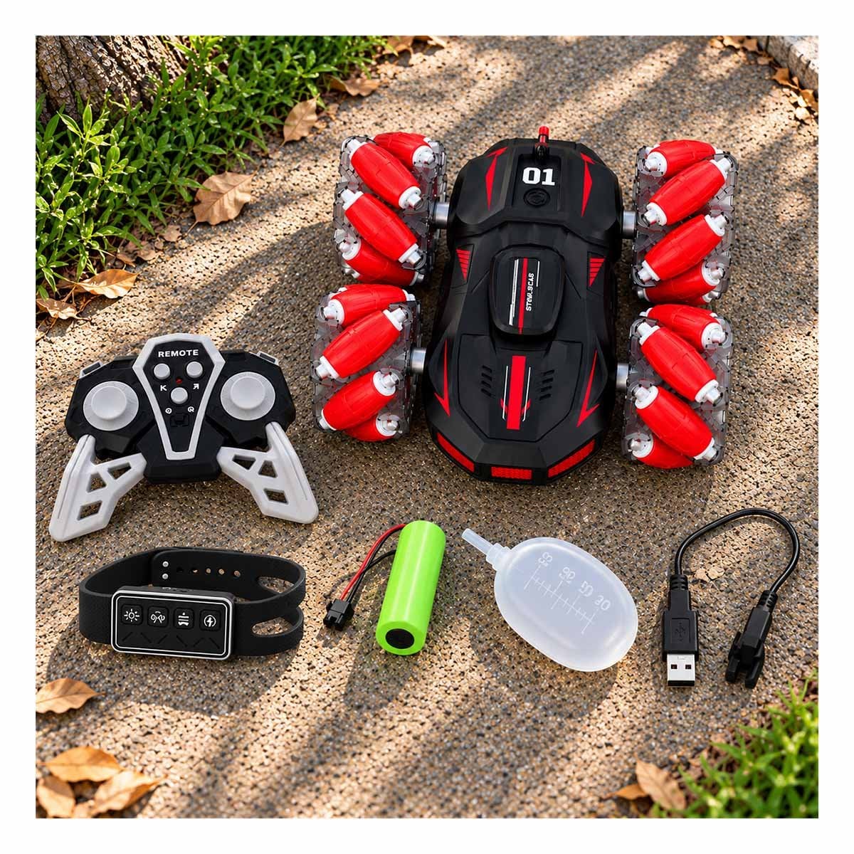 VEHICULO JUGUETE ACROBATICO A CONTROL Y RELOJ CON SENSOR DE MOVIMIENTO RAPIDO Y PAPEL REGALO - 1