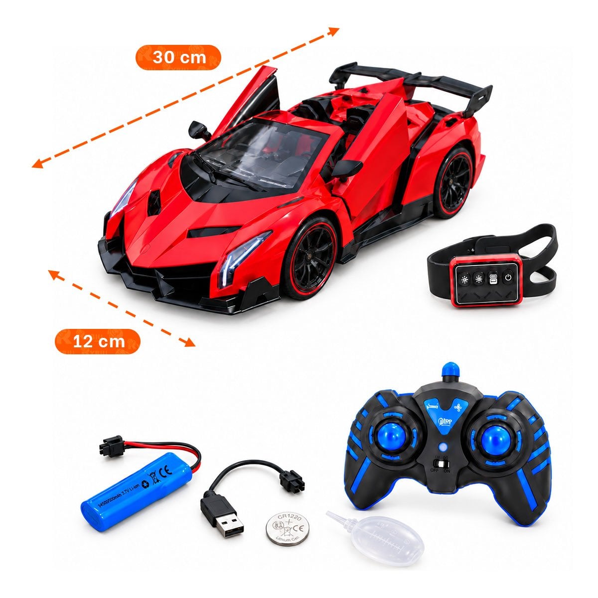 PACK2 CARRO A CONTROL REMOTO CON RELOJ DE PULSERA PARA NINOS DE JUGUETE EN CASA ROJO - 3