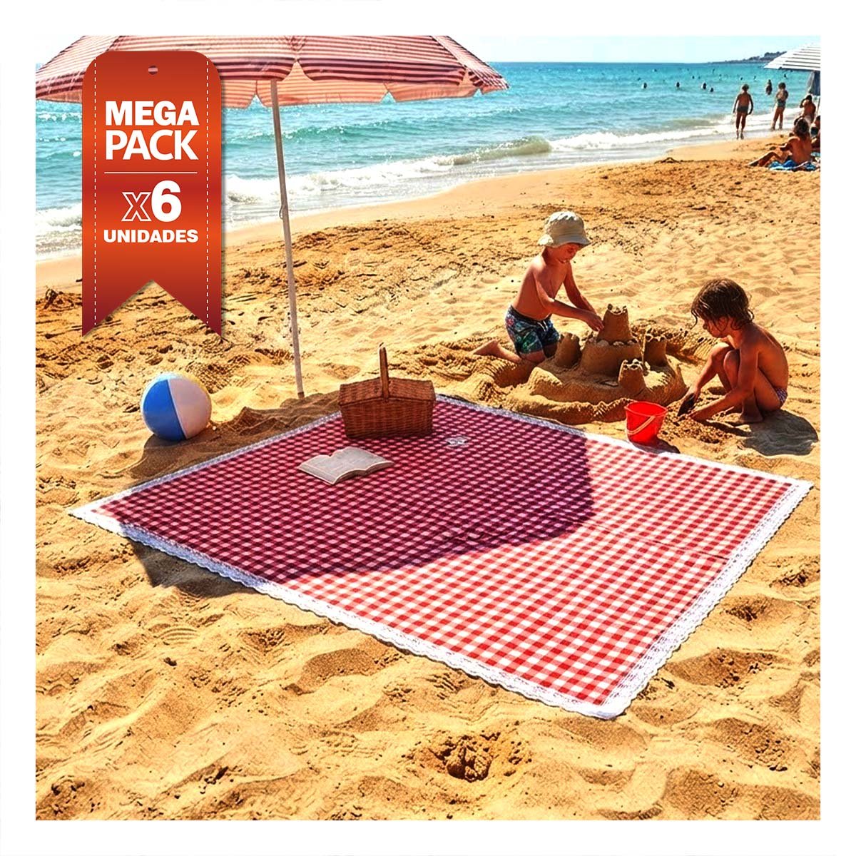 PACK6 LONA PICNIC PRACTICA CON BORDE DE ENCAJE PARA EL AIRE LIBRE ROJO Y BLANCO YREGALO STICKER - 1