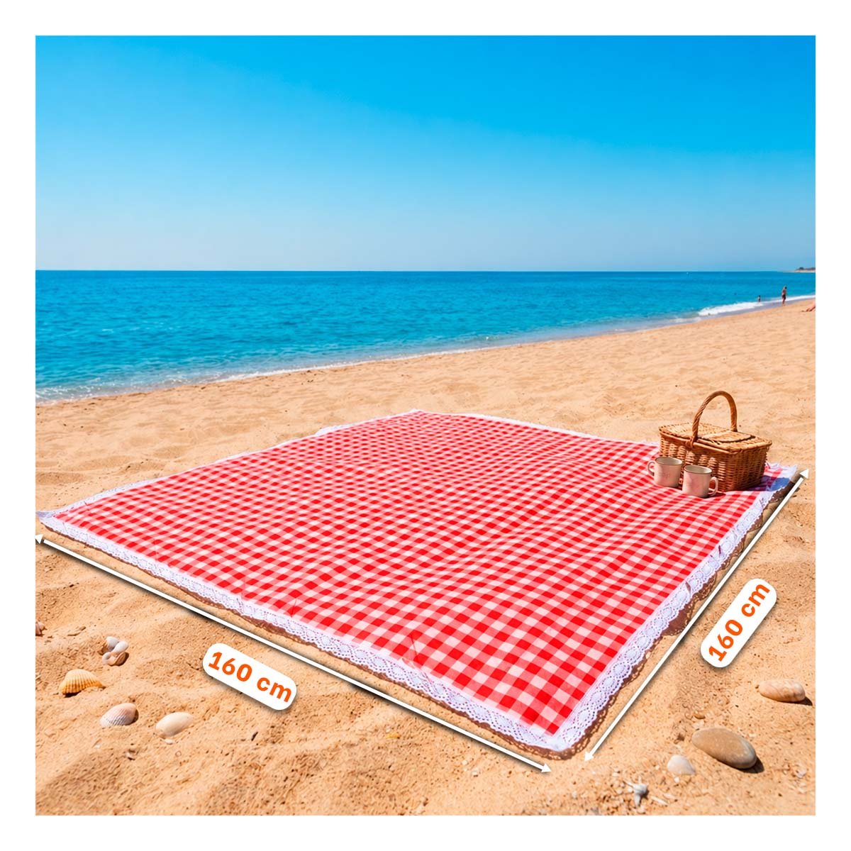 PACK6 LONA PICNIC PRACTICA CON BORDE DE ENCAJE PARA EL AIRE LIBRE ROJO Y BLANCO YREGALO STICKER - 3