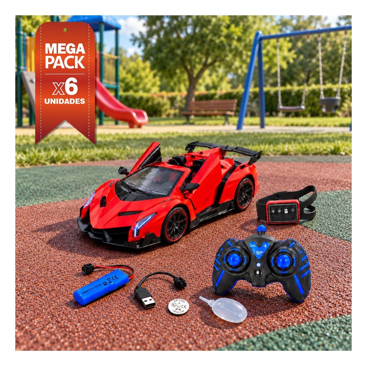 PACK6 COCHE A CONTROL REMOTO CON RELOJ DE PULSERA PARA NINOS DE JUGUETES YREGALO STICKER - 1