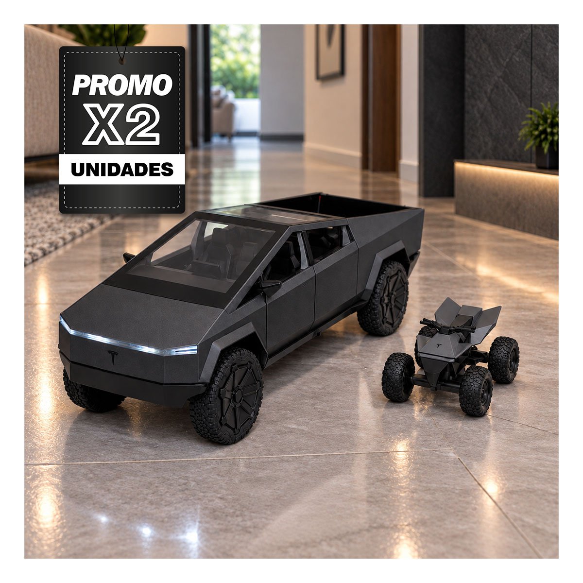 PACK2 CAMIONETA CYBERTRUCK JUGUETE A CONTROL REMOTO PARA NINOS PLOMO OSCURO - 1
