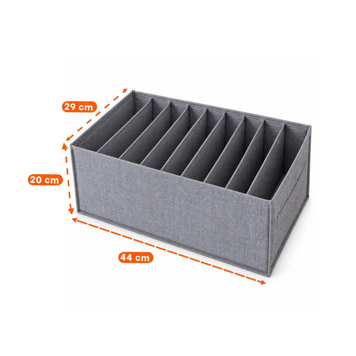 CAJA ORGANIZADORA DE TELA CON 9 ESPACIOS PARA ROPA Y CLOSET EN COLOR PLOMO Y STICKY - 2