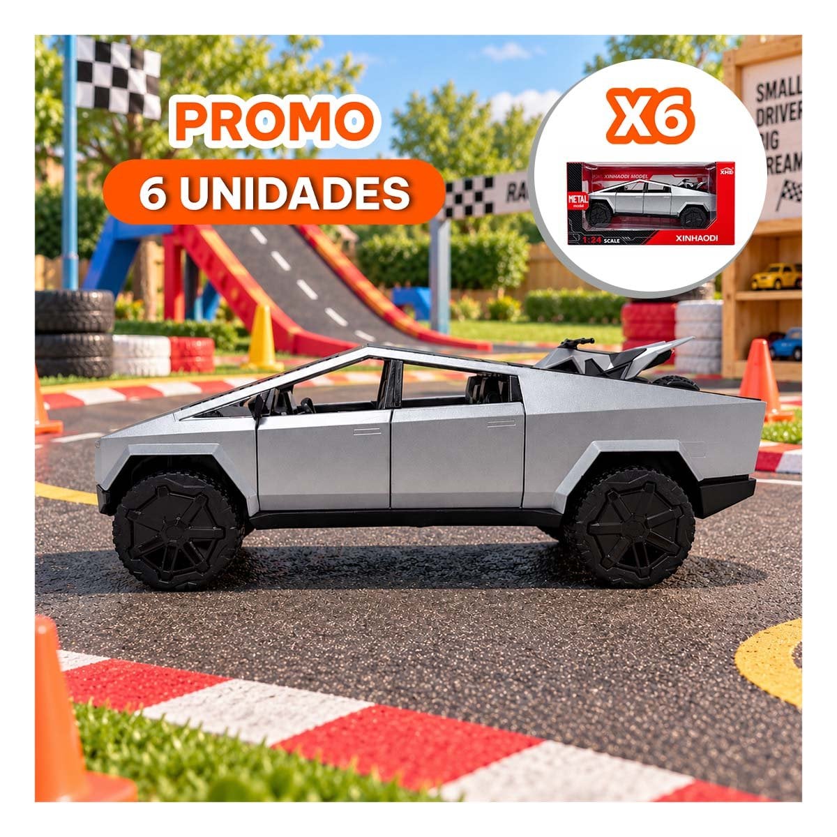PACK6 VEHICULO CYBERTRUCK A CONTROL REMOTO RECARGABLE PARA NINO EN REGALO YREGALO STICKER - 1