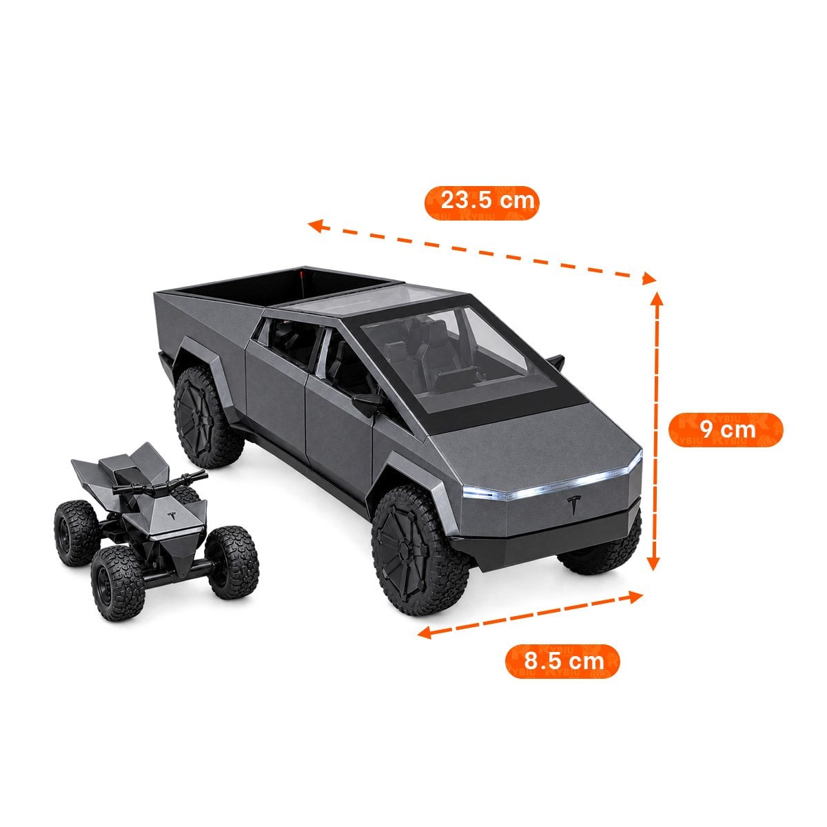 CARRO CYBERTRUCK A CONTROL REMOTO RECARGABLE PARA NINOS PLOMO OSCURO Y PAPEL REGALO - 2