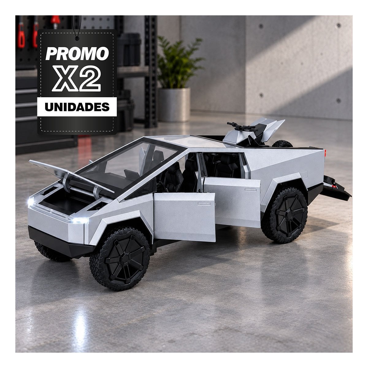 PACK2 CAMIONETA CYBERTRUCK DE JUGUETE A CONTROL REMOTO PARA NINO PLATEADO - 1