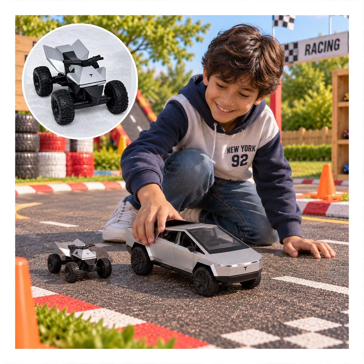 PACK6 CARRO CYBERTRUCK A CONTROL REMOTO DE JUGUETE PARA NINOS EN EL HOGAR YPAPEL REGALO - 3