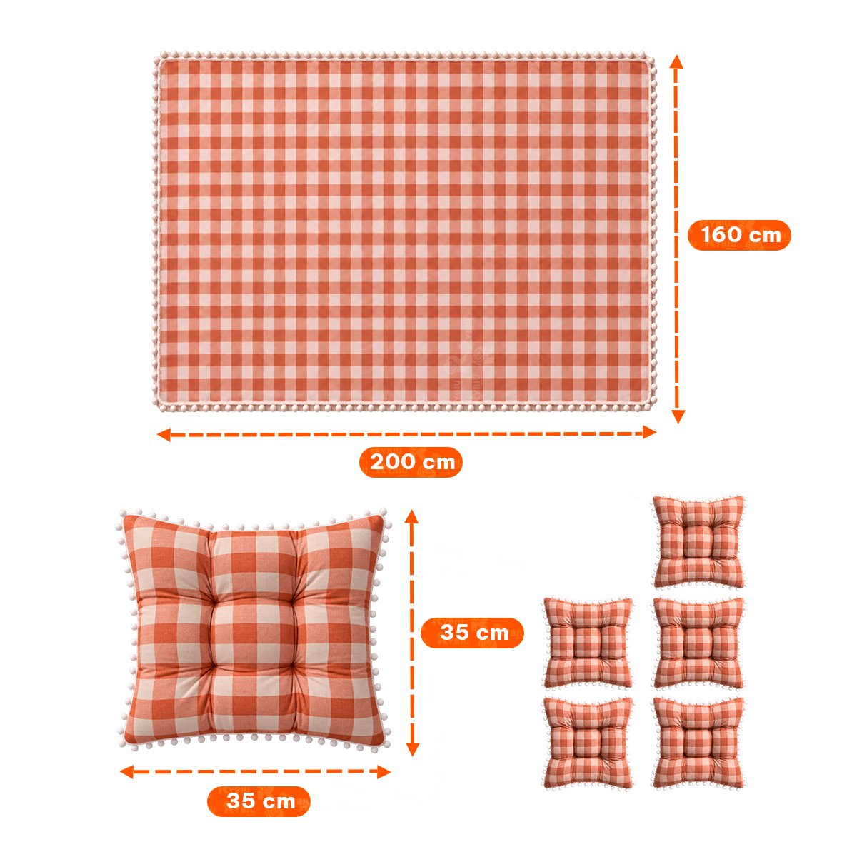 PACK2 COMBO PICNIC Y 4 COJINES CON POMPONES PARA JUGAR EN CASAS CON LA FAMILIA - 3