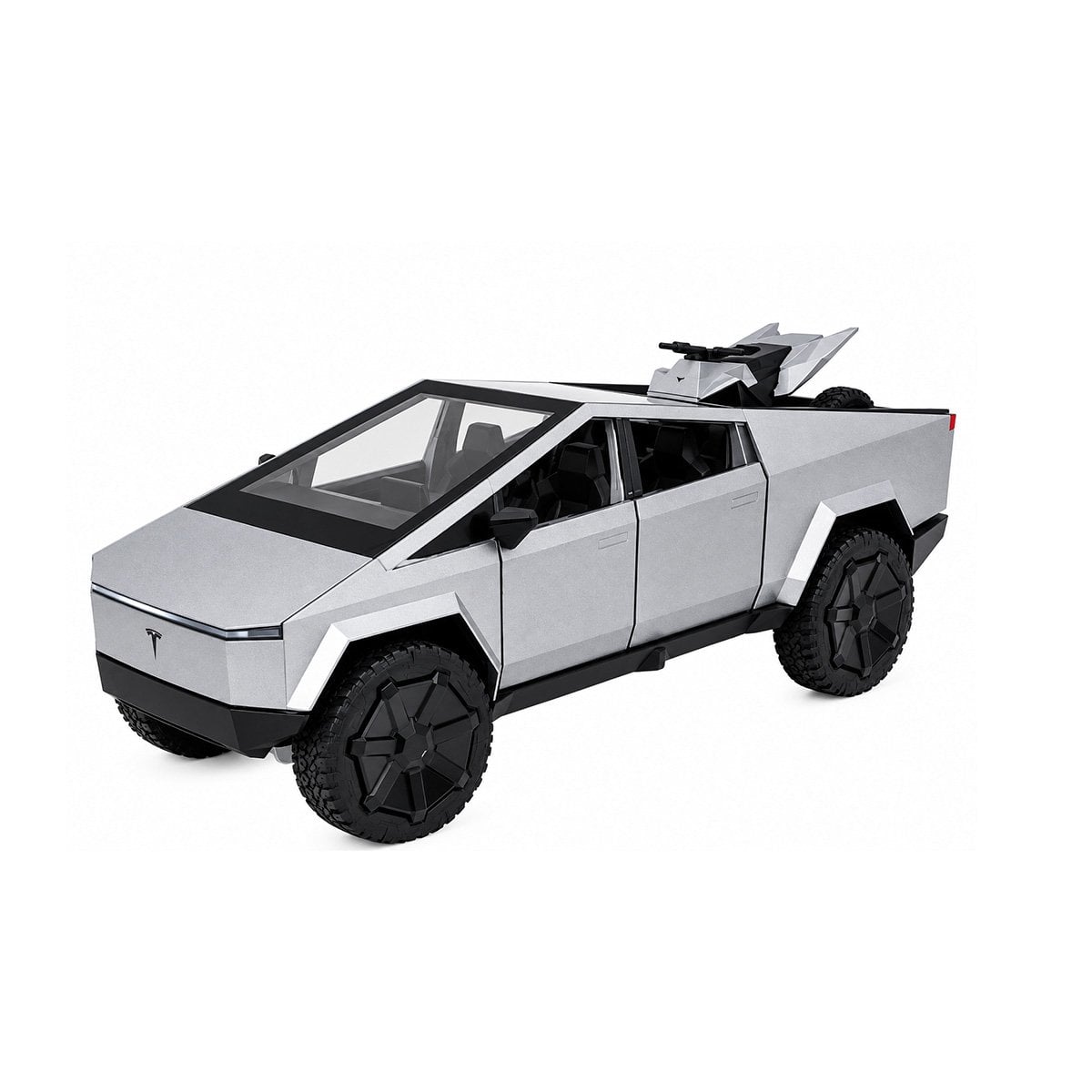 COCHE DE JUGUETE CYBERTRUCK A CONTROL REMOTO Y BATERIA RECARGABLE PLATEADO Y LIGAS REGALO - 1