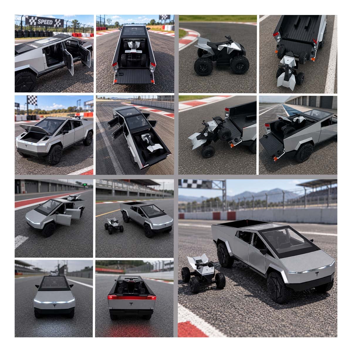 COCHE DE JUGUETE CYBERTRUCK A CONTROL REMOTO Y BATERIA RECARGABLE PLATEADO Y LIGAS REGALO - 3