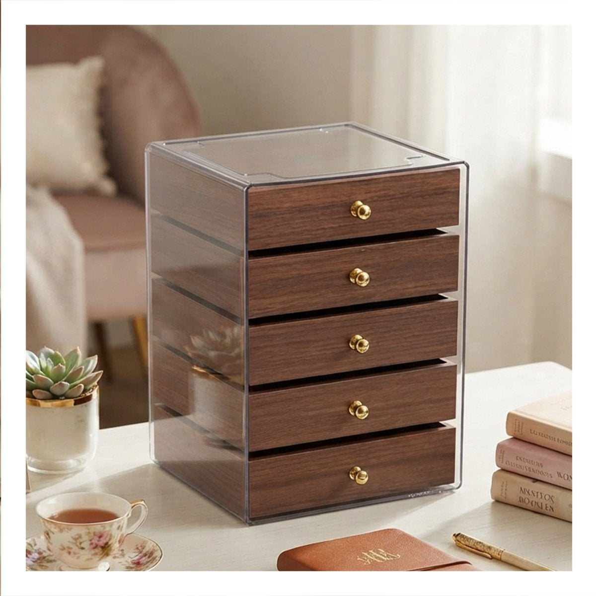 ALHAJERO DE 5 NIVELES EN MADERA 13X15X18.5CM MARRON - 1