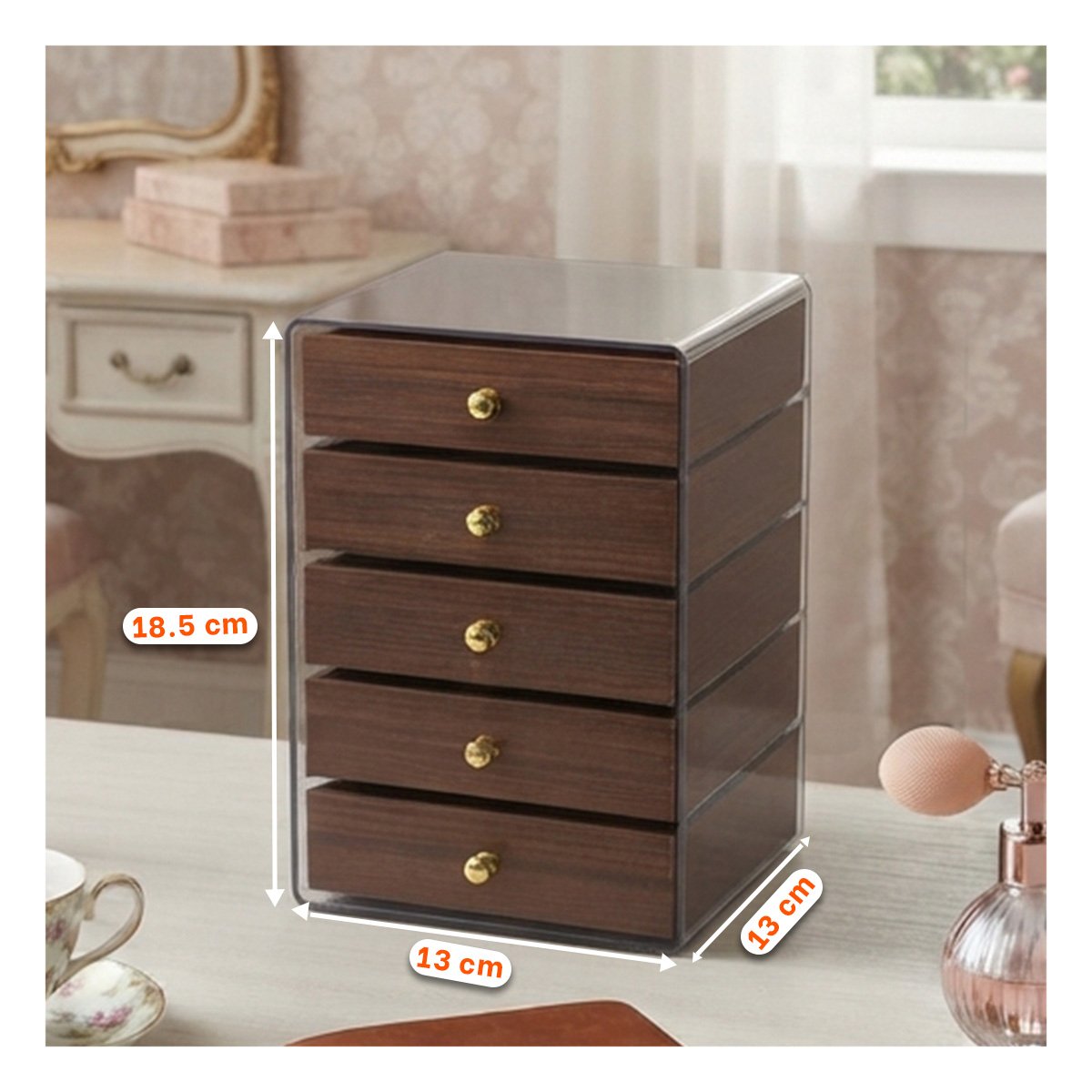 PACK4 ORGANIZADOR DE JOYAS CON CAJONES 13X15X18.5CM MARRON YREGALO STICKER - 3