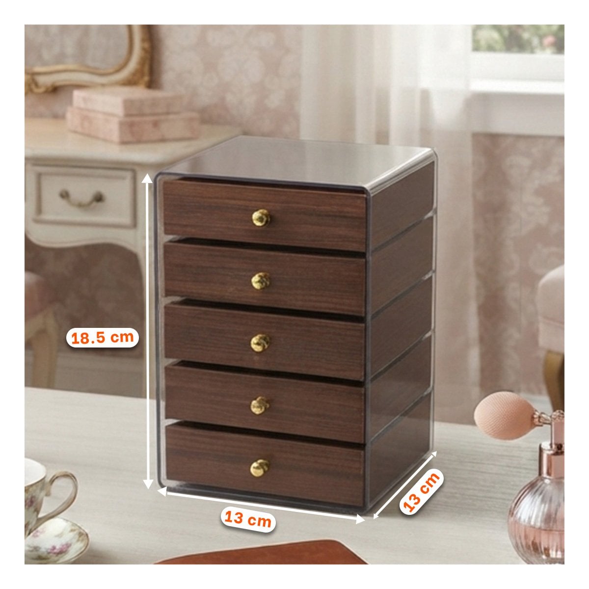 ALHAJERO DE MADERA CON COMPARTIMENTOS 13X15X18.5CM MARRON Y REGALO STICKER - 2