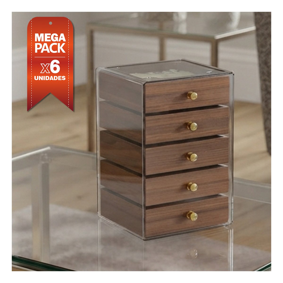 PACK6 ORGANIZADOR DE JOYAS PARA TOCADOR 13X15X18.5CM MARRON YREGALO STICKER - 1