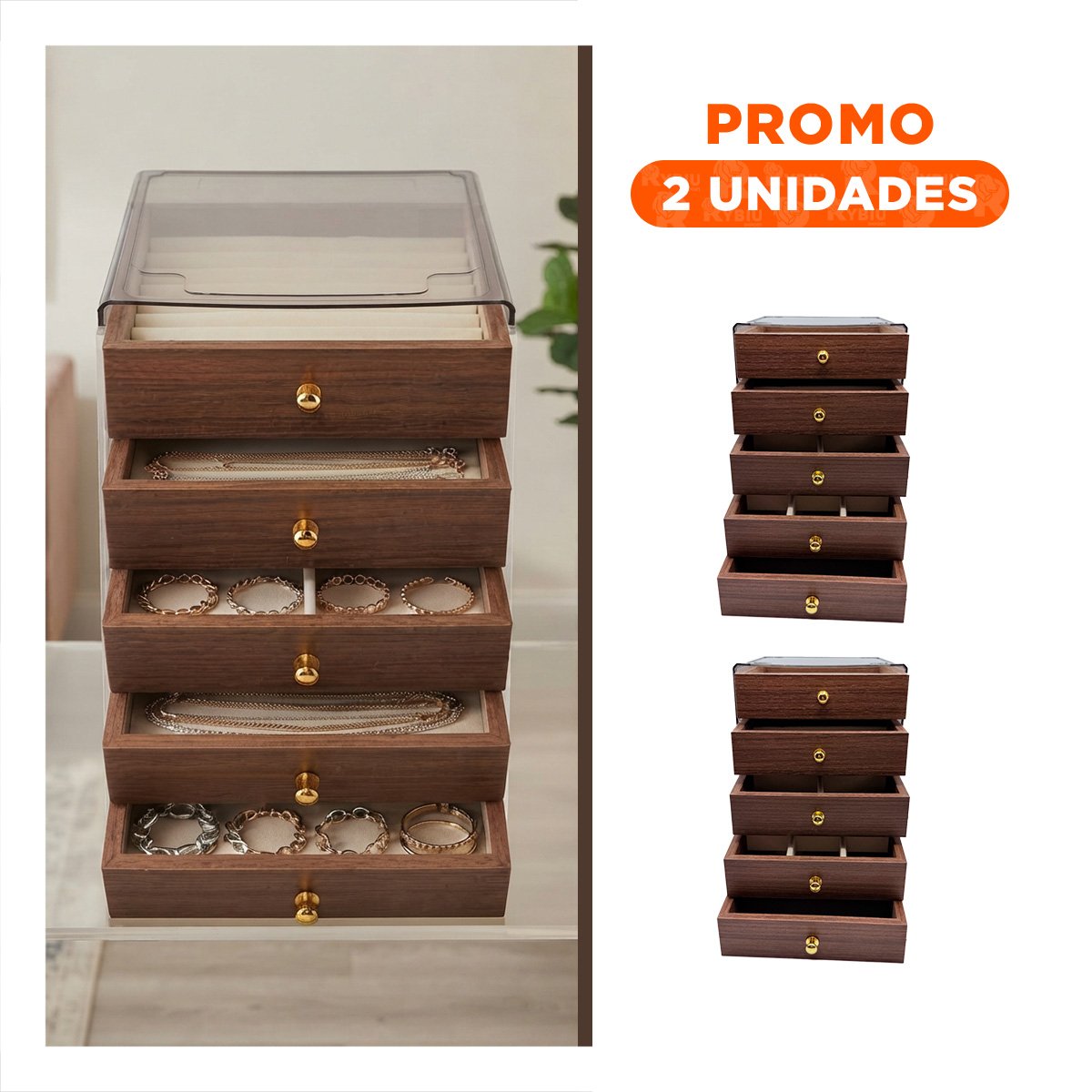 PACK2 MUEBLE PARA JOYAS CON CAJONES 13X15X18.5CM MARRON - 1