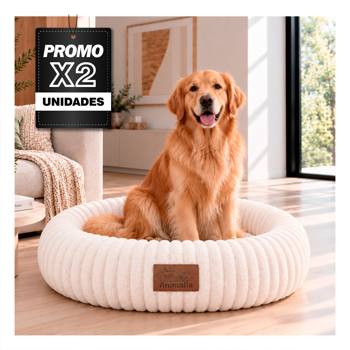 PACK2 PUF REDONDO TIPO DONA EN RAYAS CREMA PARA PERROS Y GATOS DE USO COMODO CASA - 1