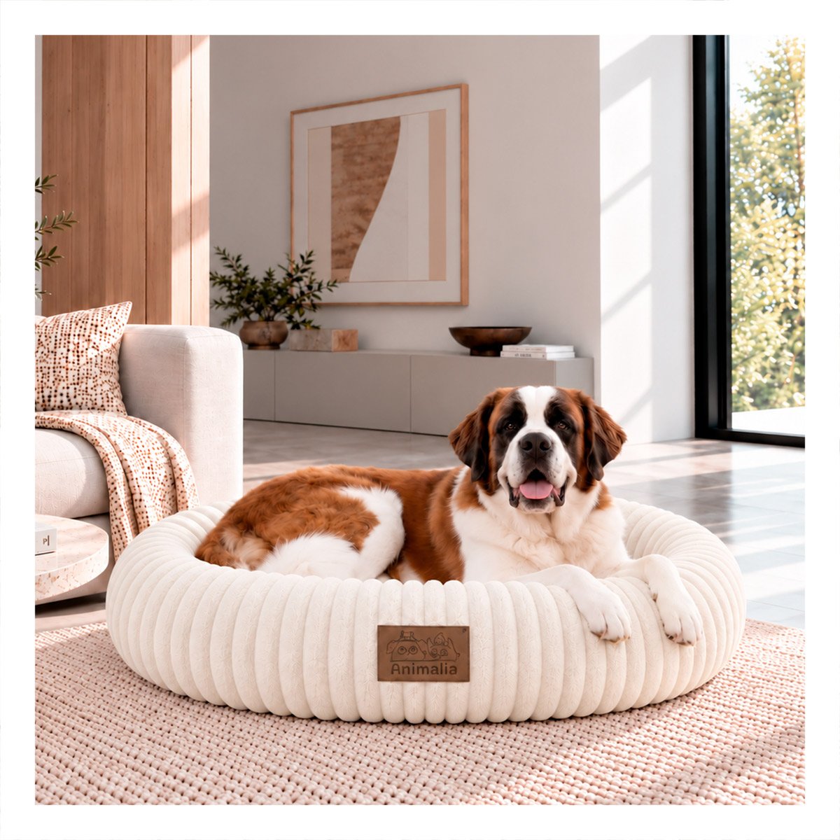 CUNA TIPO DONA CON RAYAS CREMA PARA PERROS Y GATOS DE DESCANSO SUAVES Y STICKY - 1