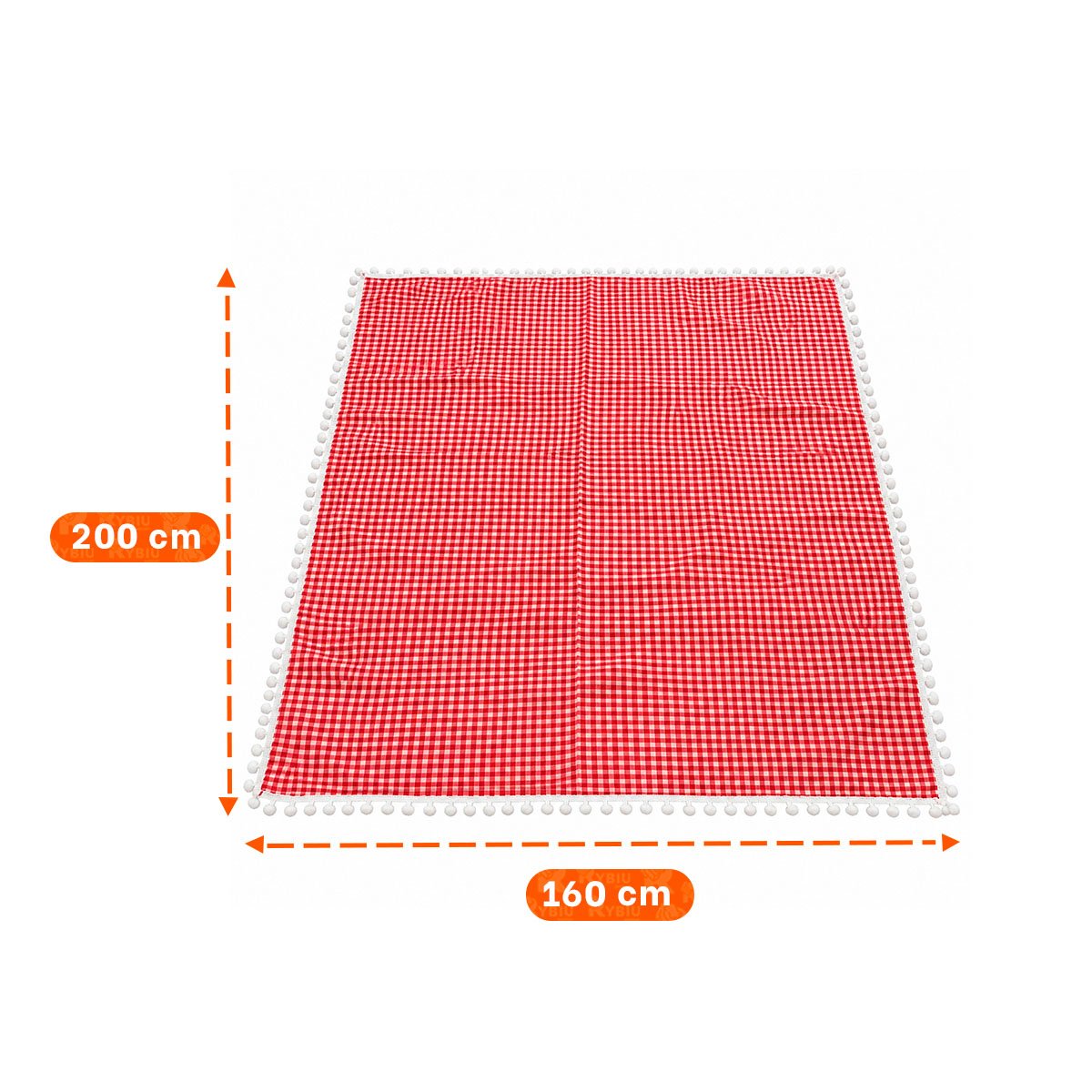 PACK6 LONA PICNIC PARA PASEOS DE CAMPO CON BORDE DE MINI POMPONES UNICO ROJO Y BLANCO - 3