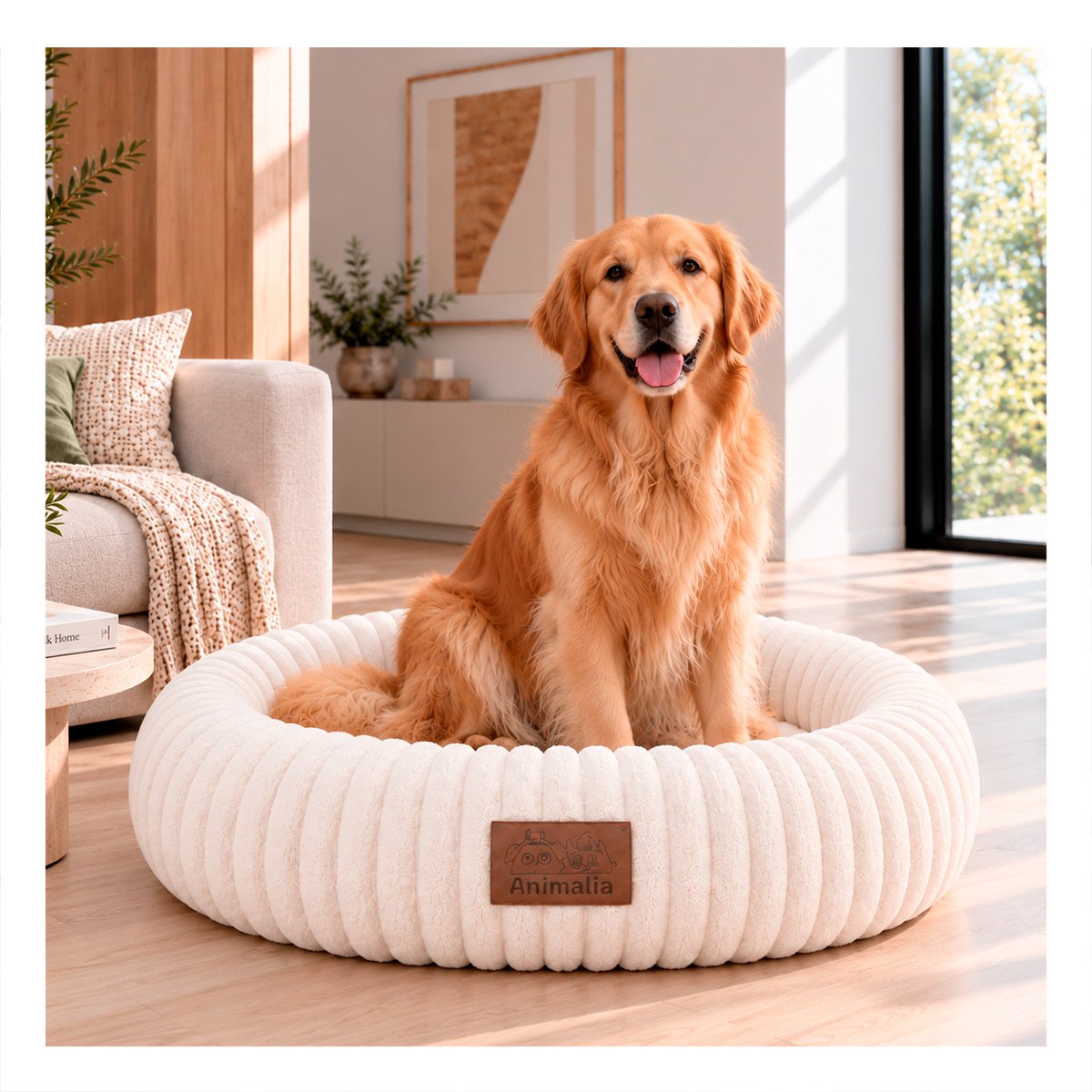 PACK4 CAMA REDONDA TIPO DONA EN RAYAS CREMA PARA MASCOTAS DE USO COMODOS Y SUAVES YPAPEL REGALO - 3