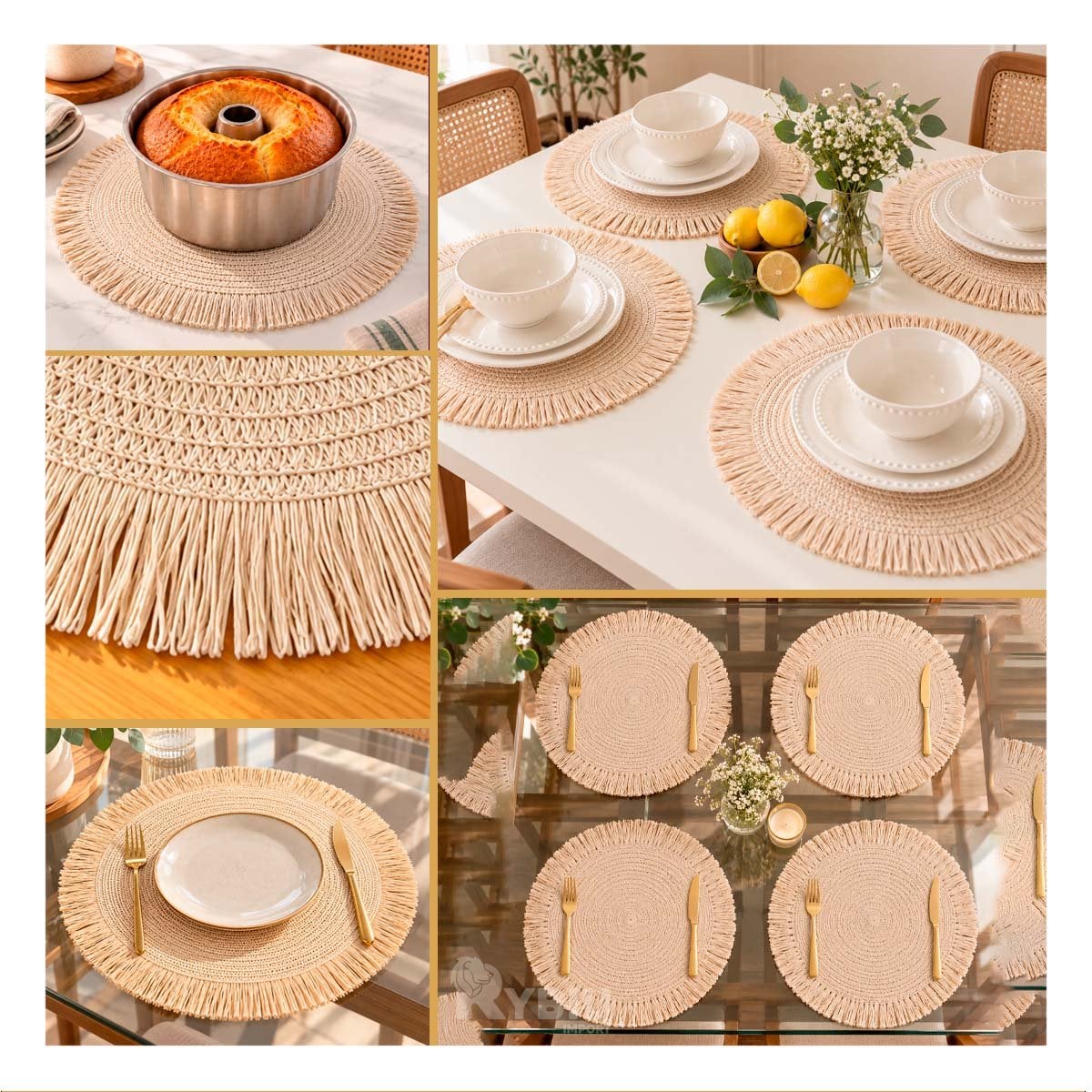 PACK2 SOBREMESA ELEGANTE CIRCULAR PARA DECORAR BEIGE YPAPEL REGALO - 3