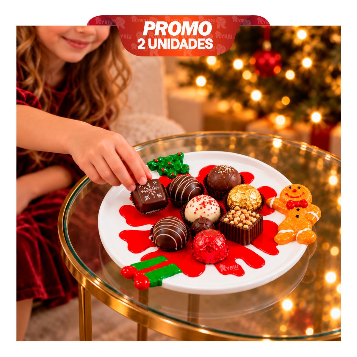 PACK2 BANDEJA CIRCULAR CON COPO DE NIEVE PARA CASA ROJO YREGALO STICKER - 1