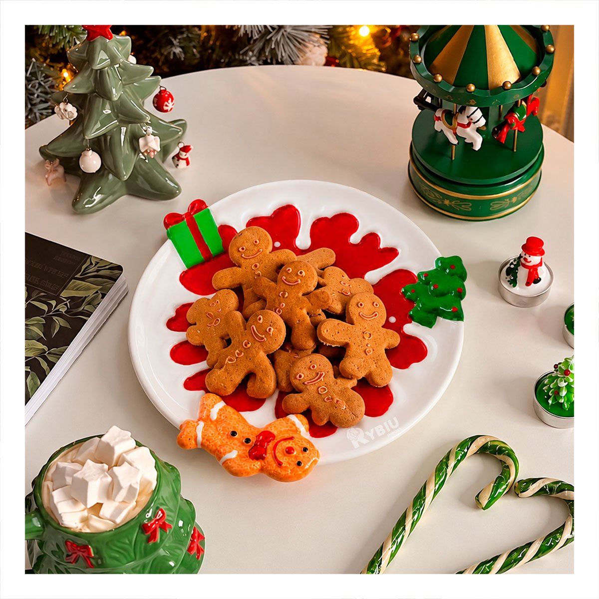 PACK2 BANDEJA CIRCULAR CON COPO DE NIEVE PARA CASA ROJO YREGALO STICKER - 2